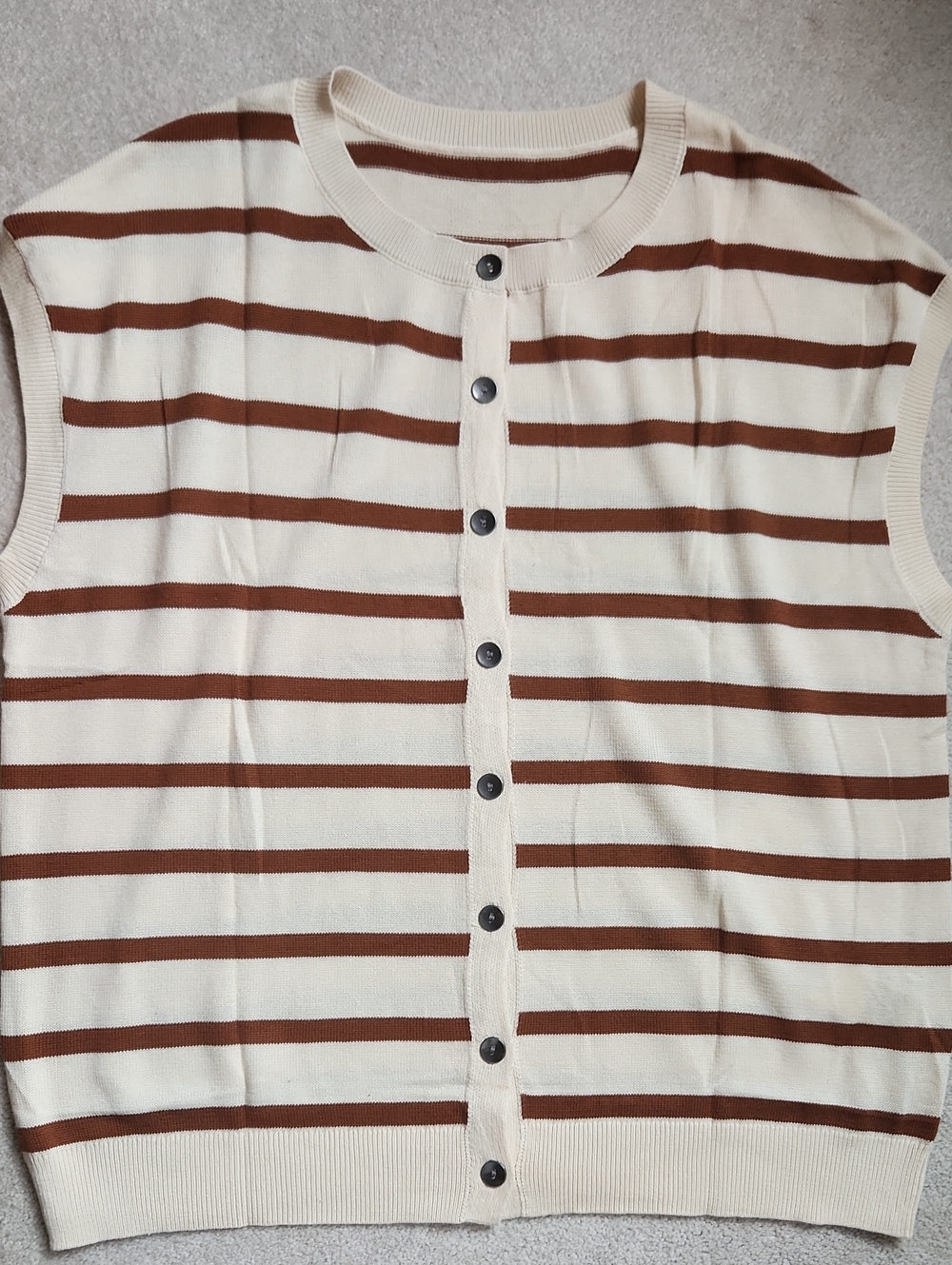 Cicy Bell Womens Striped Cap Sleeve Sweater Vest Button Down Cardigan Tops - NWT